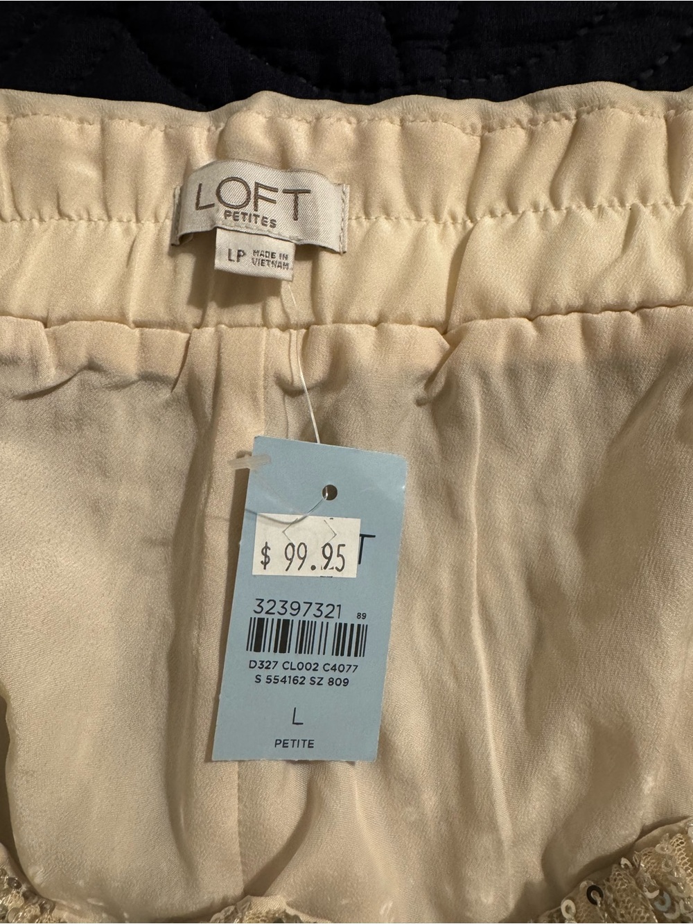 LOFT Petite Cream Elastic-Waist Jumpsuit